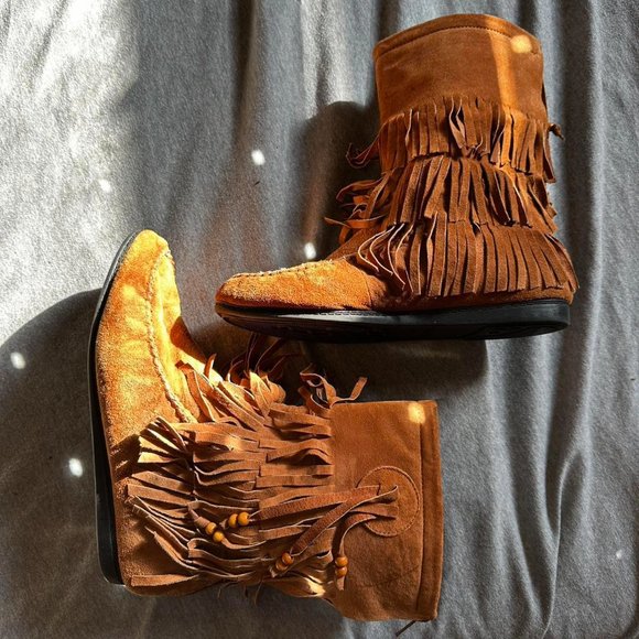 Brown Fringed Leather Boots Terracotta - Picture 2 of 4